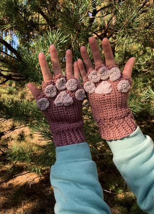 Вязаные митенки лапки