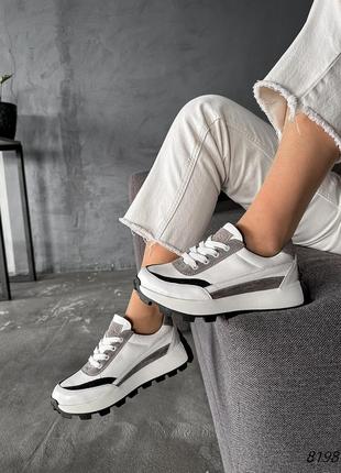 Кросівки жіночі lessa білі + сірий + чорна натуральна шкіра 8198 розміри 36, 40