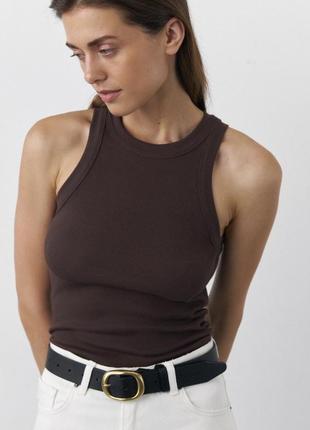 Коричневий топ майка в рубчик котонова h&m