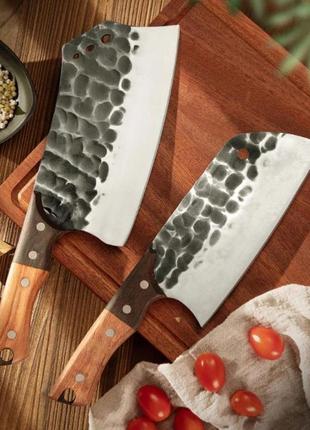 Вишуканий набір кованих ножів: тесак і шеф-топор із ручкою з ебенового дерева