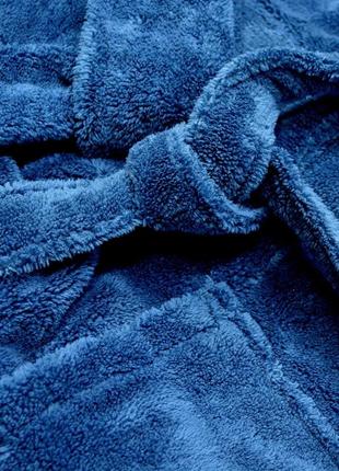 Халат для сауни чоловічий теплий гарної якості модний, чоловічий флісовий халат з капюшоном на запах синій7 фото