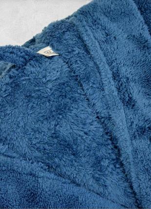 Халат для сауни чоловічий теплий гарної якості модний, чоловічий флісовий халат з капюшоном на запах синій6 фото