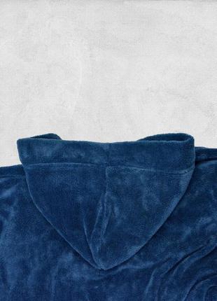 Халат для сауни чоловічий теплий гарної якості модний, чоловічий флісовий халат з капюшоном на запах синій5 фото