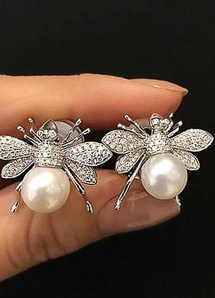 Серьги насекомые с жемчужинами