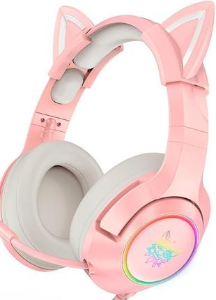 Наушники onikuma игровые проводные 3,5mm кошачьи ушки led gaming cat k9 pink