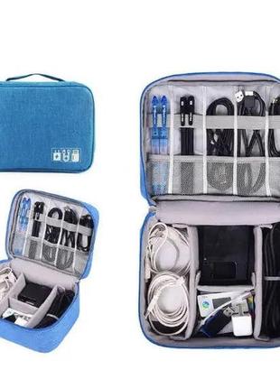 Сумка-органайзер для зберігання зарядних пристроїв та кабелів тravel digital bag голубий колір