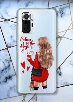 Прозрачный чехол для xiaomi redmi note 10 pro / note 10 pro max девушка с кофе (принт 137)