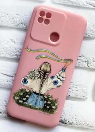 Силіконовий чохол на xiaomi redmi 9c / 10a патріотичний дизайн дівчина зі стрічкою принт 17 рожевий