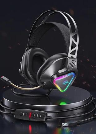 Навушники remax провідні ігрові з мікрофоном та rgb підсвічуванням 7.1 led wargod series gaming headphone rm-810