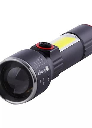 Фонарь ручной аккумуляторный металлический фонарик cob bl-508-p50