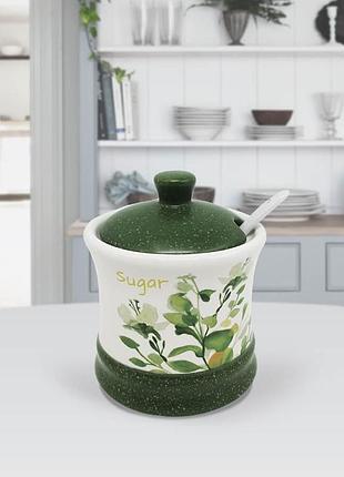 Сахарница с ложкой керамическая maestro mr-20032-09 банка для сыпучих продуктов банка для хранения сахара