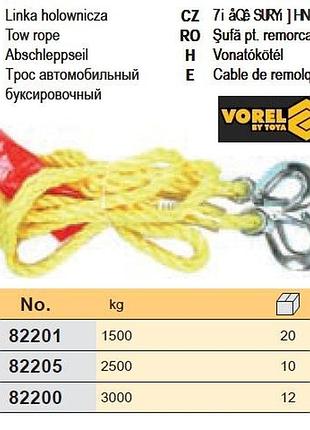 Трос буксирний 1,5 т дак vorel-82201