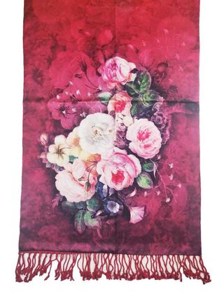 Шелковый палантин женский пурпурный, шарф с подкладкой 180*50 см