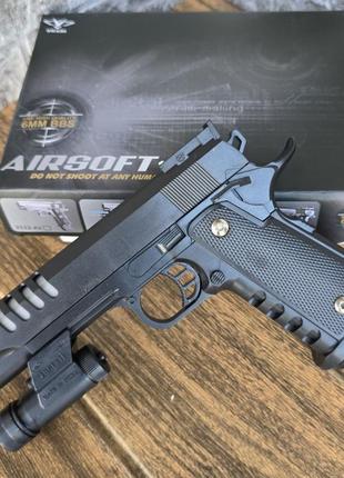 Дитячий пластиковий пістолет vigor airsoft gun для 6 мм куль з лазером та синім ліхтариком || kilometr+