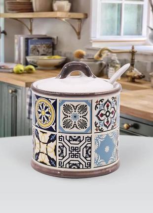 Сахарница с ложкой керамическая maestro mr-20005-09 банка для сыпучих продуктов банка для хранения сахара