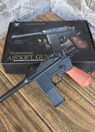 Дитячий іграшковий металевий пістолет mauser c96 для 6 мм куль airsoft gun || kilometr+