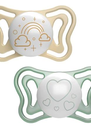 Пустушка chicco physio light силіконова від 2 до 6 міс., 2 шт., люмінесцентна 71037.41