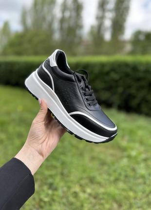 Шкіряні жіночі кросівки з натуральної шкіри/ чорно-білі кросівки з натуральної шкіри, 36-41 розмір