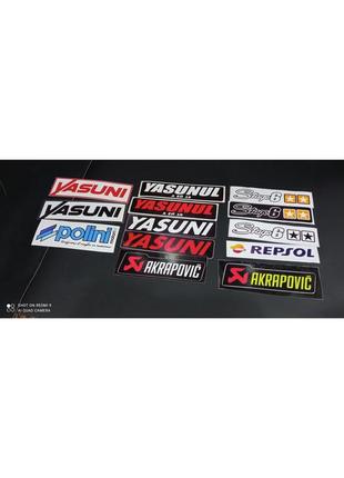 Наклейки на мотоцикл мопед скутер стикери yasuni repsol ясуні стаг6 stage 6 репсол поліні polini акрапович akrapovic
