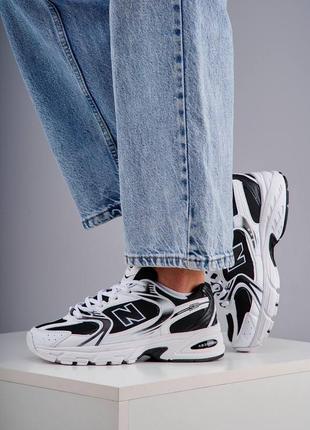 Кроссовки белые с черным мужские и женские new balance 530 white black v2