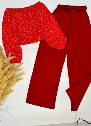 Шикарный костюм двойка блуза-топ и брюки палаццо