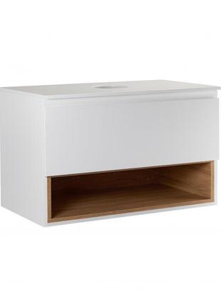 Тумба підвісна qtap robin 800х480х470 white/whitish oak зі стільницею qt1379tpн8001wwo