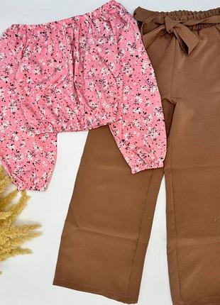 Шикарний костюм двійка блуза-топ та брюки палаццо