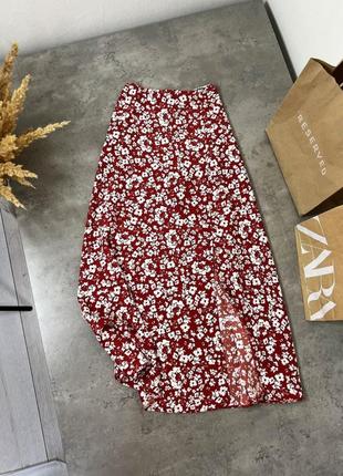 Юбка, юбка-миди, юбка primark, красная юбка, красная юбка в белый цветочек