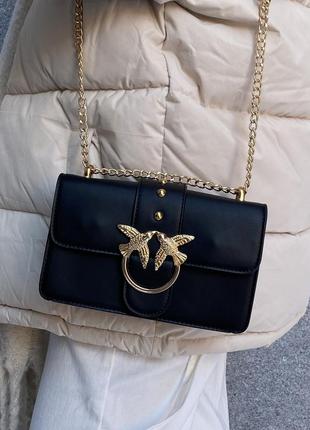 Женская сумка кросс-боди через плечо с птичками черная