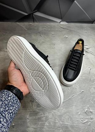 Люксовые мужские кеды из натуральной кожи черного цвета на белой подошве, кроссовки на...