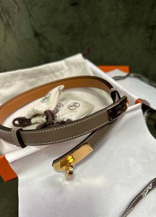 Ремень тонкий поясной hermes кожаный, регулируется