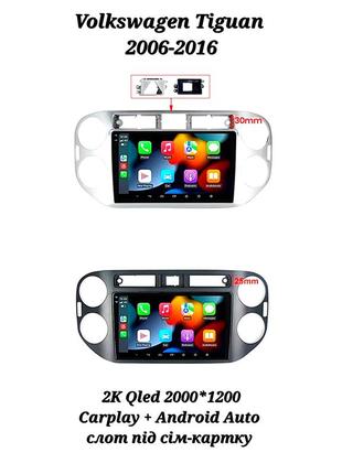Магнітола 2k android volkswagen tiguan, 2/32, 8 ядер, carplay, слот під сім-картку + рамка!