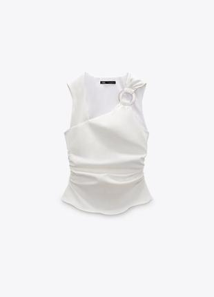 Асимметричный топ, блуза, майка белая, молочная рубашка zara mango guess massimo dutti
