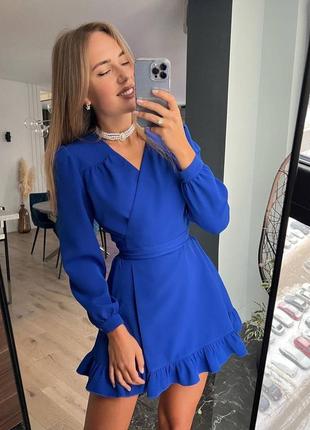 Синее электричество женское платье мини на запах женское короткое платье