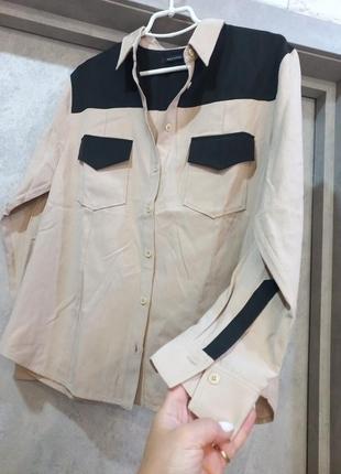 Стильна,фірменна,якісна,бежево-чорна,сорочка,на осінь,весна