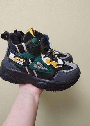 Деми ботинки хайтопы alemy kids 33-38 черные флис