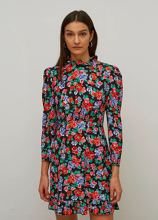 Яскрава натуральна міні сукня у квітковий принт №643/98
