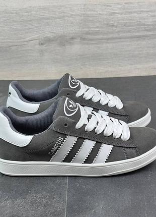 Мужские кеды натуральный нубук серого цвета на белой подошве, ежевие кожаное кроссовки campus