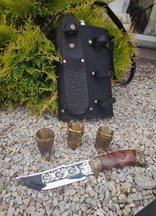 Фляга зі стопками та ножем бронза ручної роботи гранд презент фн001б6 фото