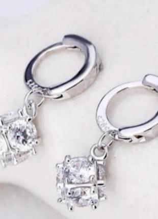 Серьги серебро оригинальные сияющий циркон silver ♥️