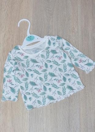 Кофточка primark cares 0-3 мес. 62 кофта футболка с длинным рукавом на девочку красивая реглан лонгслив муслин муслиновая вафельная боди бодик