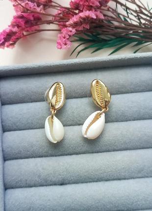 Винтажные серьги подвески, раковины, морские, винтаж