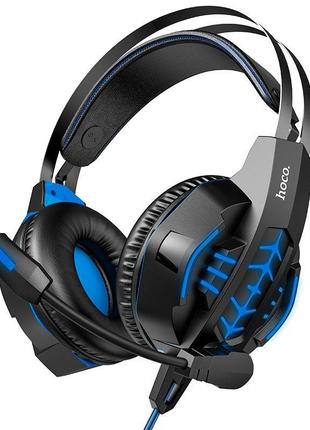 Наушники hoco игровые проводные с микрофоном cool tour led w102 black-blue