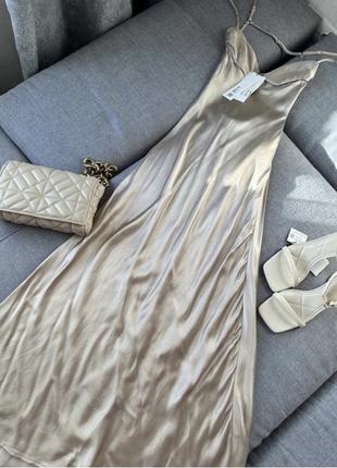 Шикарное атласное платье миди zara 🥥8 фото