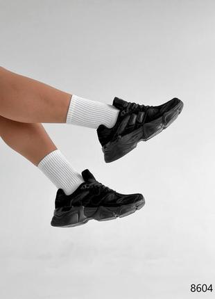 Женские стильные черные трендовые замшевые кроссовки из натуральной замши3 фото