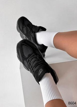 Женские стильные черные трендовые замшевые кроссовки из натуральной замши6 фото