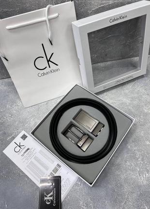 Ремень кожаный calvin klein  мужской две пряжки