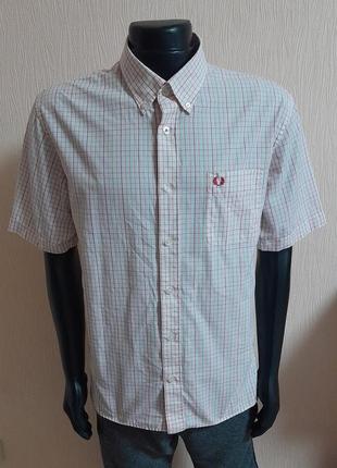 Стильная хлопковая рубашка с короткими рукавами в разноцветную полоску fred perry