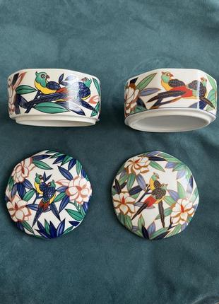 Шкатулка takahashi tropicale с изображением тропических птиц, фарфор, диаметр 10 см,...