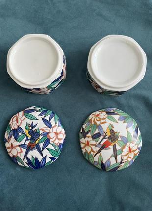 Шкатулка takahashi tropicale с изображением тропических птиц, фарфор, диаметр 10 см,...